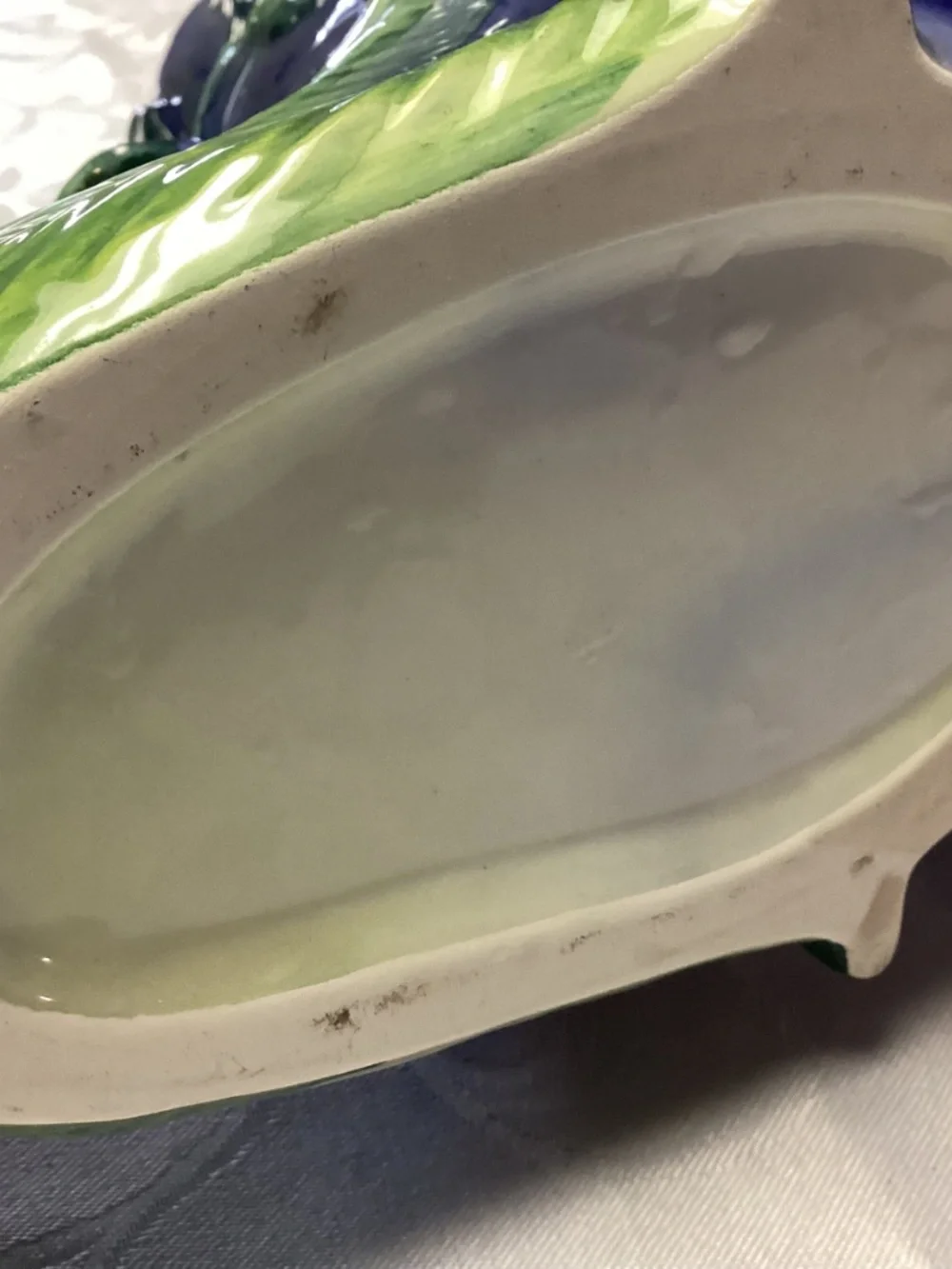 Eggplant pitcher majolica style. Fabulous item